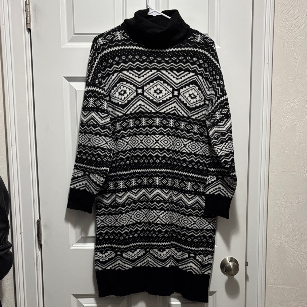 LOFT Black and White Knit Sweater Dress